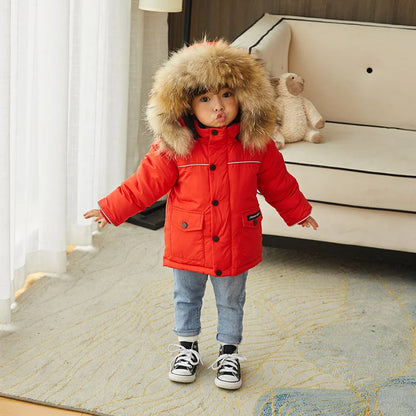 -30 Degrees new children's winter clothing Camouflage thick down jacket for little boys Warm red down coat for little girls 2-8T