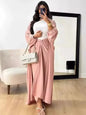 Autumn Winter Fashion Two Piece Set Muslim Women Elegant Solid Long Cardigan Twisted Skirt Two Piece Set