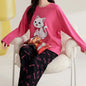 SUKAE Pink Puppy Printing Women Sleepwear Korean New Pajamas Set O-neck Long Sleeve Pijamas Autumn Spring Faux Cotton Nightwear