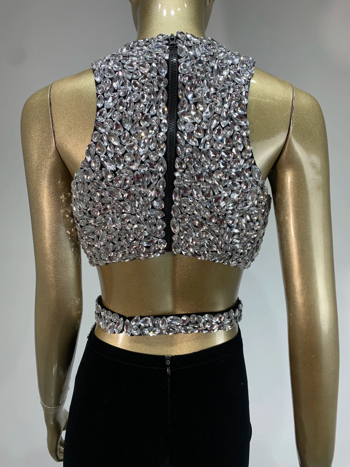 1&Only STOCK Sparkly Rhinestone Two-piece Set Women 2025 Sexy Velvet Singer Nightclub Outfit Celebrate Birthday Elegant Party Dresses