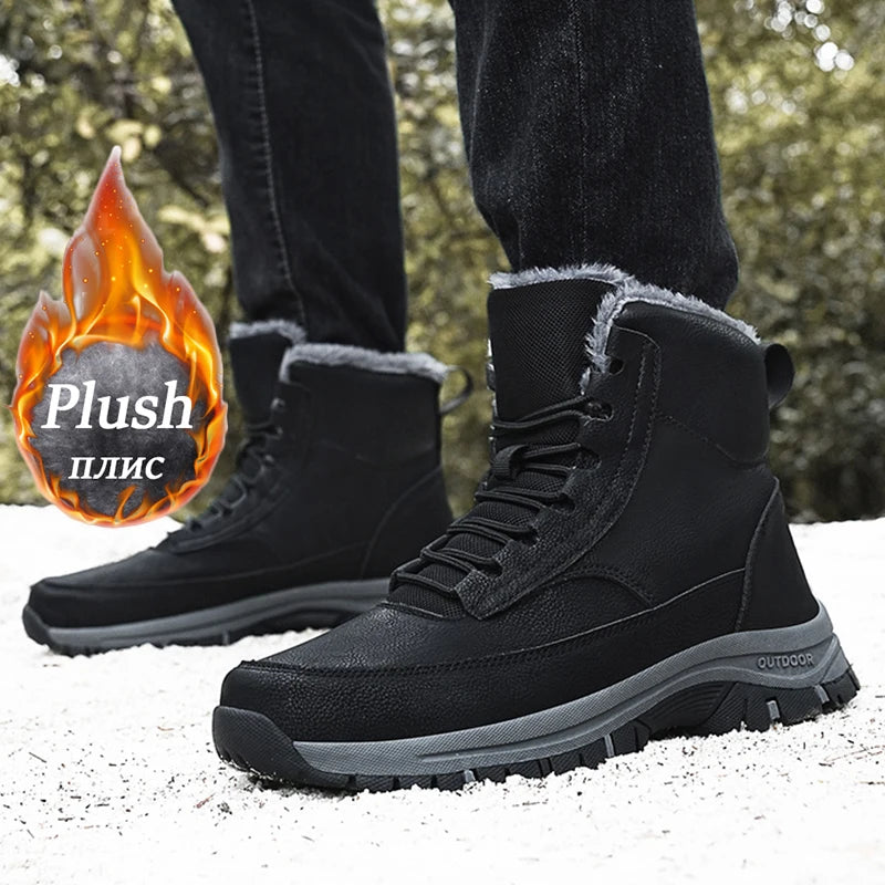 New Men Winter Snow Boots For Waterproof Leather Sneakers Super Warm Men's Boots Outdoor Male Hiking Boots Work Shoes Size 39-48