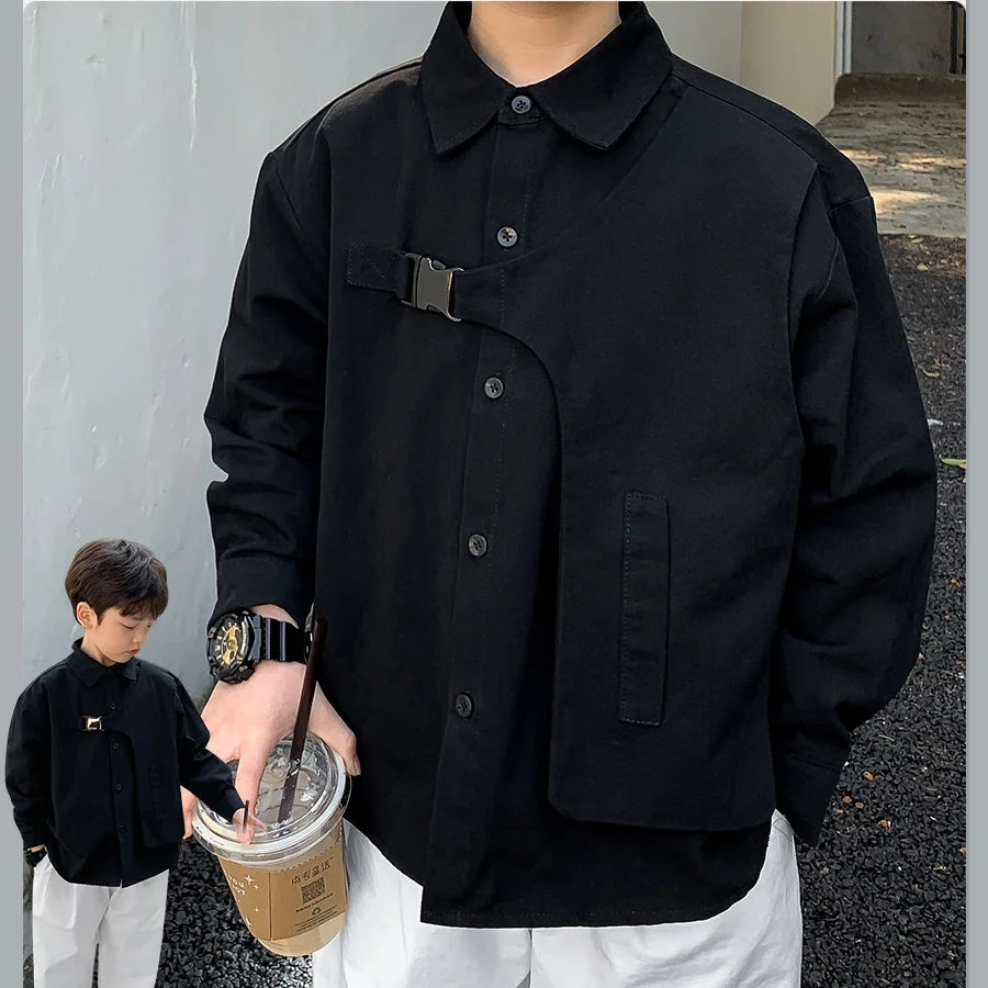 Spring Autumn Fashion Polo Neck Long Sleeved Shirts For Boys Casual Kawaii Solid Color Loose Kids Blouses Children's Clothing