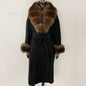 Wool Coat Women New Autumn Winter Real Fox Fur Jacket Female Long Warm Natural Fox Fur Collar Fur Cuffs