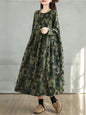 Cotton Vintage Print Floral Dresses 2024 Women Casual Loose Long Sleeve Dress Femme Robe Vestidos Elegant Spring Autumn Clothing