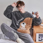 2025 New Winter Plus Size Long Sleeve Thick Warm Flannel Pajama Sets For Men Cute Cartoon Sleepwear Pyjama Homewear Home Clothes