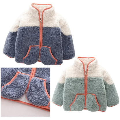 Autumn WInter Little Boys Jacket Fleece Stitching Coat Kid Plush Outdoor Jacket Casual Fashion Outerwear Boys Girls Warm Coat