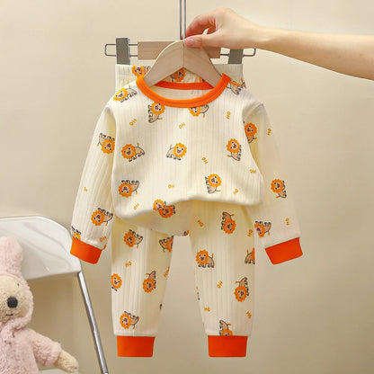 New Kids Pure Cotton Pajamas Boys Girls Cartoon Long Sleeve T-Shirt Top + Pants Baby Autumn Sleepwear Underwear Clothes Sets