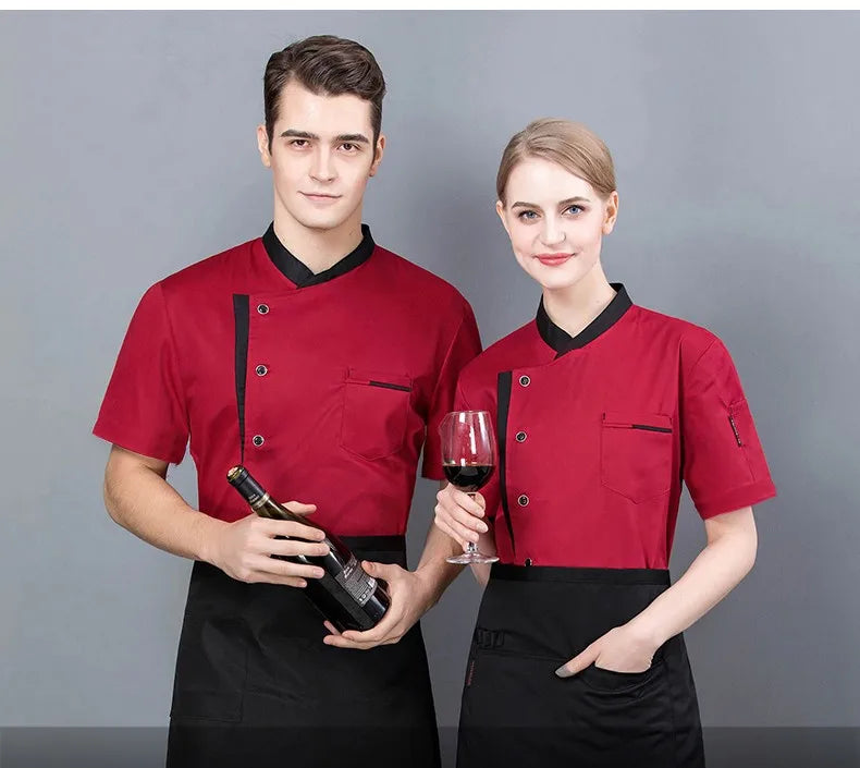 Summer Chef Uniform Kitchen Hotel Cafe Cooking Work Clothes Short Sleeve Shirt Catering Cook Jacket Tops for Man Women