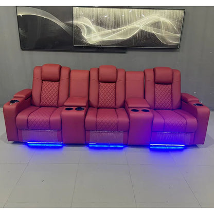 Linlamlim Luxury 3-Seat Recliner Sofa with Cup Holders, Leather Home Theater Seating, Cinema Recliner Couch with Center Console