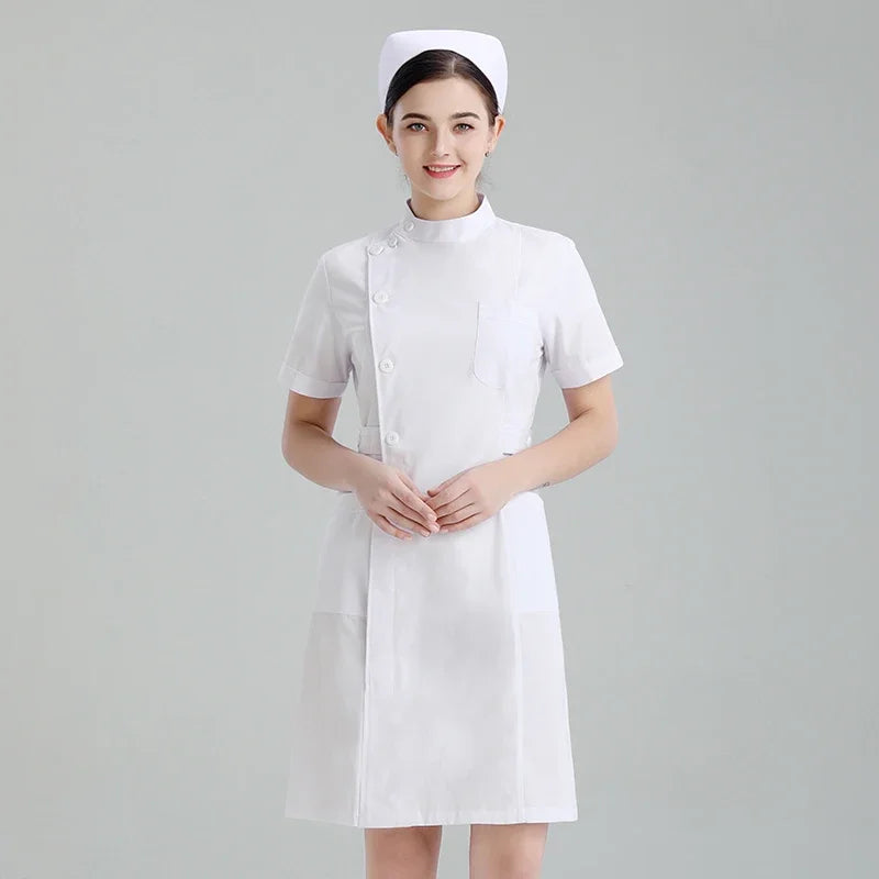 Medical Uniforms Dress Robe White Women Nursing Scrubs Jacket Full Length SPA Beautician Veterinary Work Wear Uniform Doctor