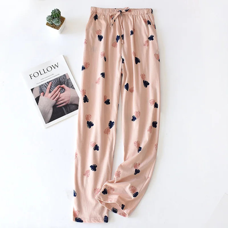 Winter Pajamas Home Pants For Women Elastic Trousers Loose Warm Thicken Fannel Pijamas Pants Sleepwear Printed Autumn Nightwear