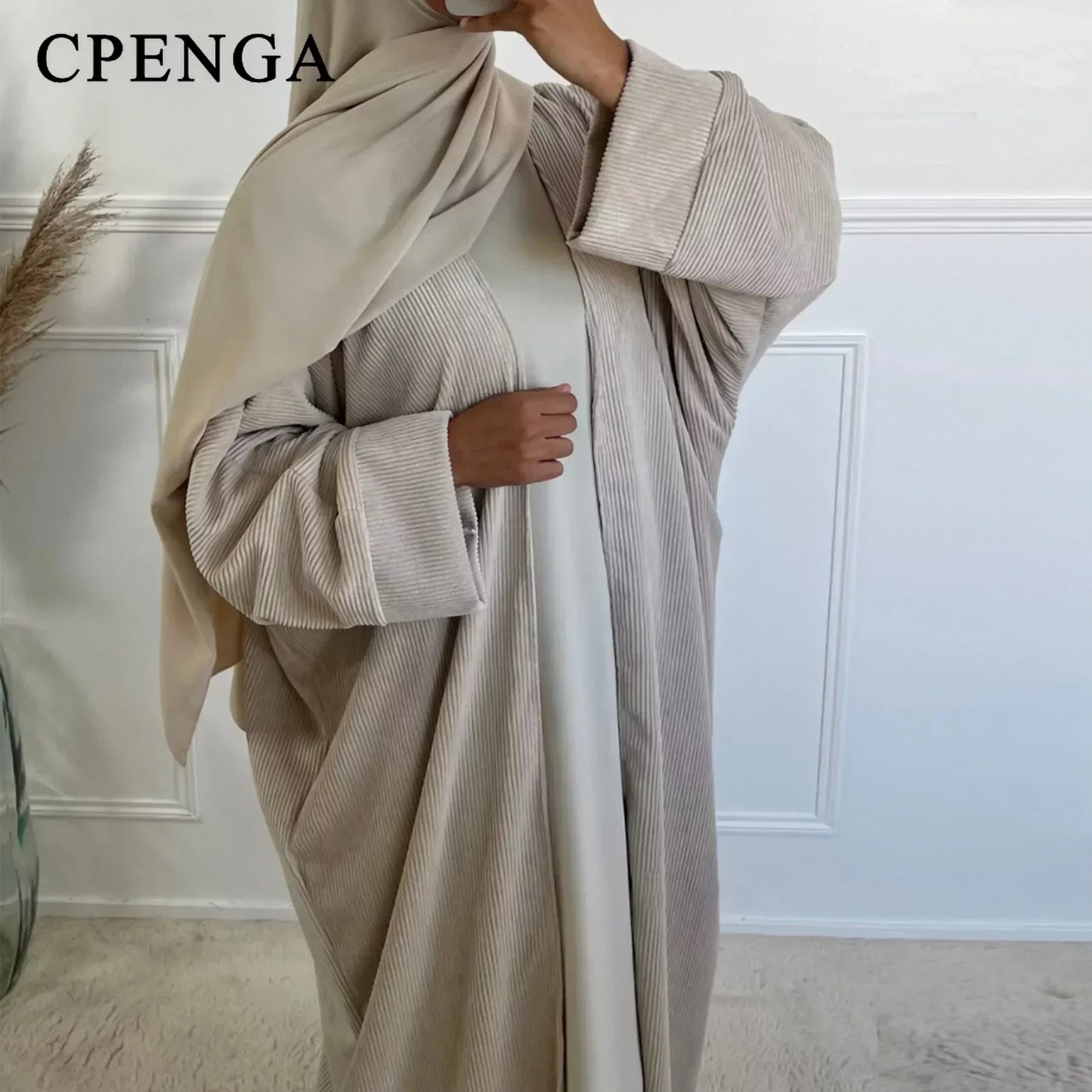 New Winter Corduroy Coat for Women Warm Thick Kimono Cardigan Arab Turkey Modest Abaya Islam Clothing Femme Retro Robe