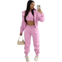 Custom LOGO made autumn women's thick 2-piece sportswear jogger suit 3-piece sportswear and hoodie suit