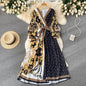 ZCWXM Spring Bohemian Women Maxi Dresses A-LINE Puff Sleeve V-Neck Long Rebe Female Fashion Evening Ankle-Length Dresses