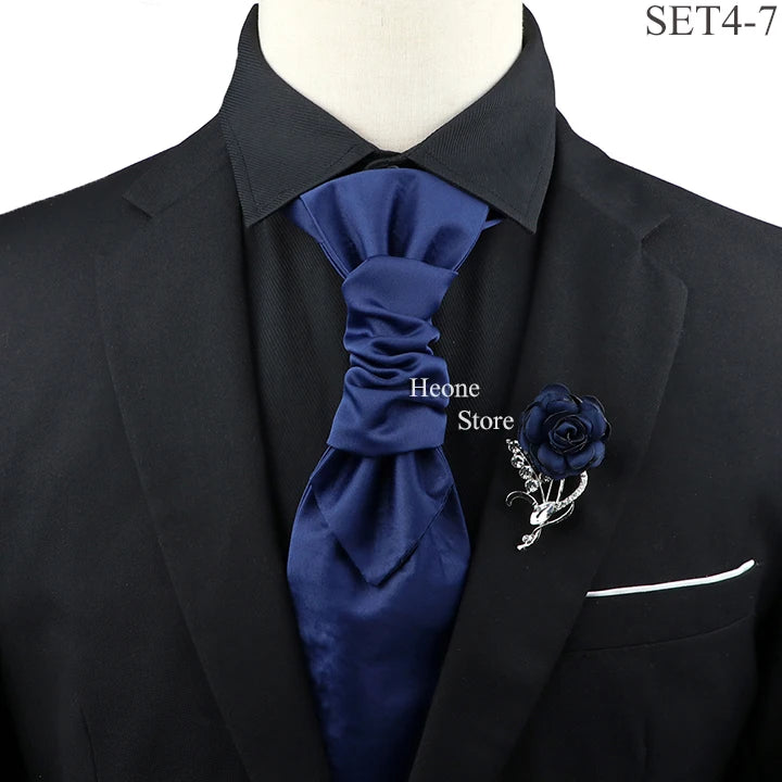 New Men's Premium Paisley Tie Brooch Set Red Black Blue Ajustable Neck Tie Luxury Classic Suit Tuxedo Groom Wedding Accessories