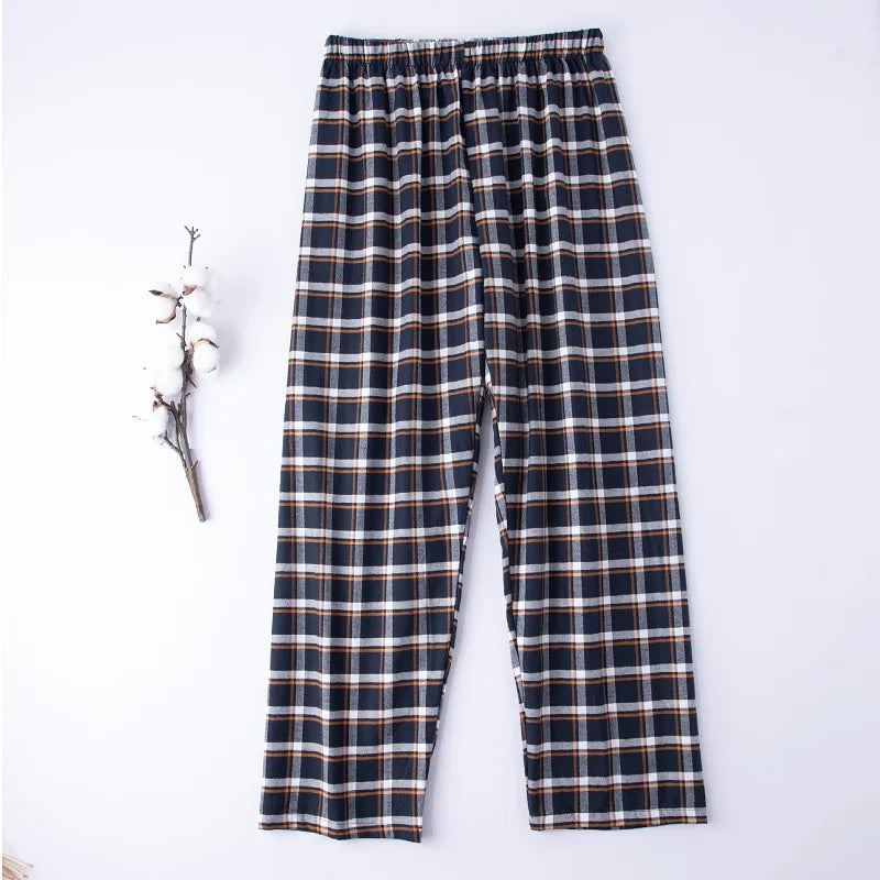 Men’s Cotton Plaid Pajama Long Sleeping Pants Male Casual Loose Trousers Loungewear Cozy Soft Breathable Sleep Bottoms Nightwear