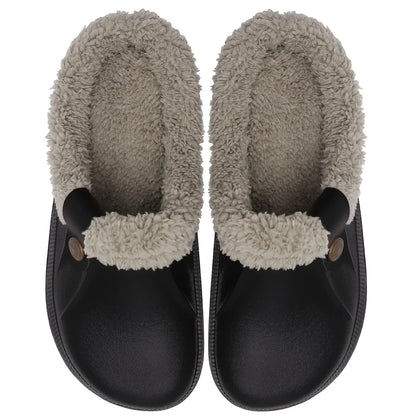 Comwarm Winter Colgs Slippers Men Waterproof Garden Shoes Home Fur Clogs Soft Plush Slippers Bedroom Fuzzy Shoes Indoor Outdoor