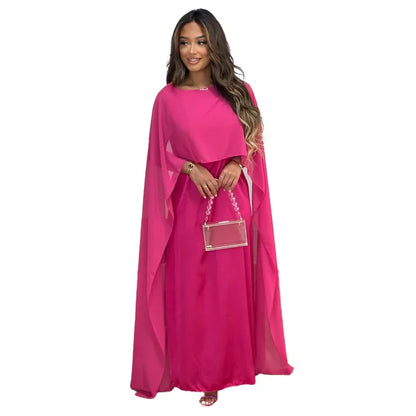 Autumn Fashion Muslim Women Dress Elegant Solid Chiffon Cloak Satin Dress Dubai Abaya Women