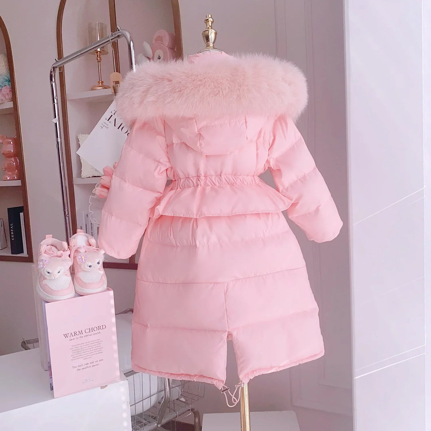 Girls Padded Cotton Clothes New Style Casual Cotton-Padded Jacket Long Little Girl Thick Warm Cotton-Padded Jacket Fashion