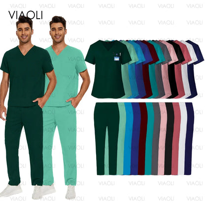 S-XXXL Hospital Clinical Workwear Nurse Uniforms Scrub Set Unisex Shirt Straight Pants Nursing Accessories Medical Surgical Wear