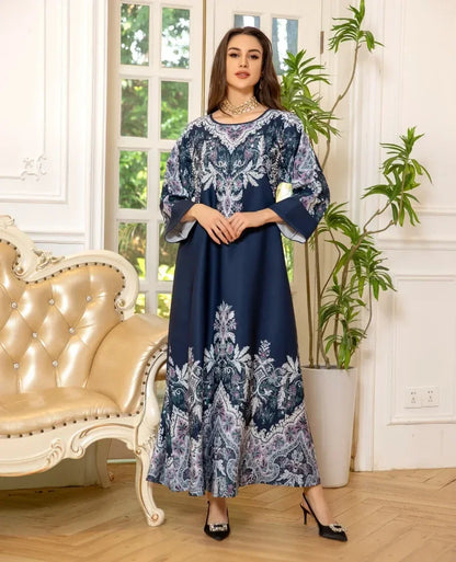 Eid Muslim Abaya for Women Party Dresses Print Vestidos Diamonds Arab Long Robe Jalabiya Ramadan Morocco Dubai Abayas Kaftan