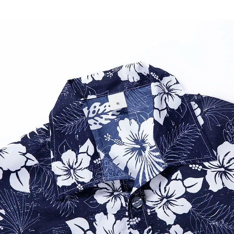 Hawaiian Print Casual Men’s Polyester Short-Sleeve Shirt