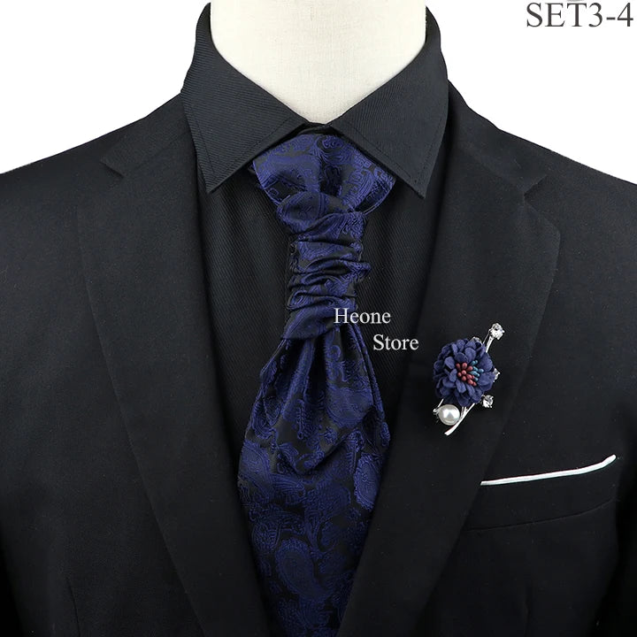 New Men's Premium Paisley Tie Brooch Set Red Black Blue Ajustable Neck Tie Luxury Classic Suit Tuxedo Groom Wedding Accessories