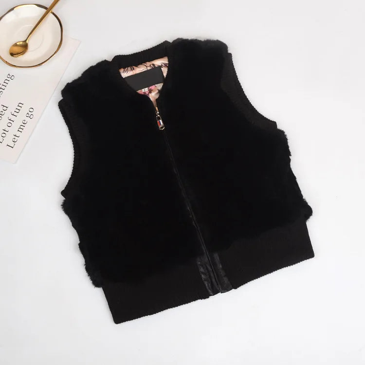 Autumn Winter Fur Vest Ladies Fur Coat Woman Vest Children Short Rex Rabbit Fur Womens Tops And Blouses Boys Girls Parent-child