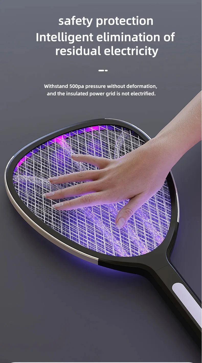 3 In 1  Widening of The Power Grid Electric Mosquito Swatter 3000V C-type Charging Mosquito and Fly Killer