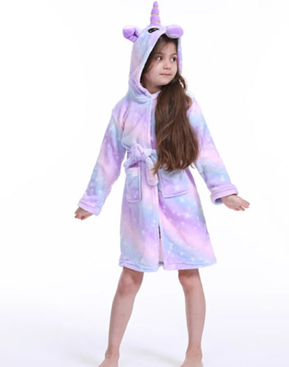 3-12Years Winter Autumn Children's Sleepwear Unicorn Cartoon Bath Robe for Adult Boys Girls Pijamas Hooded Kids Bathrobes