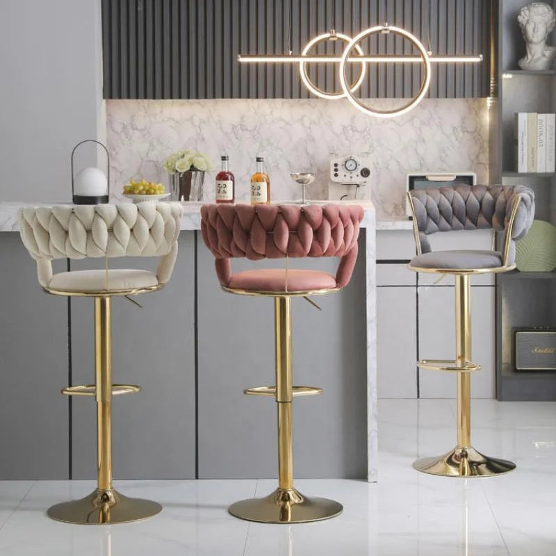 Custom，Bar Chair Home Tall Nordic Metal Luxury Gold Swivel Kitchen Velvet High Modern Cheap Stools Chair Bar Furniture For Bar