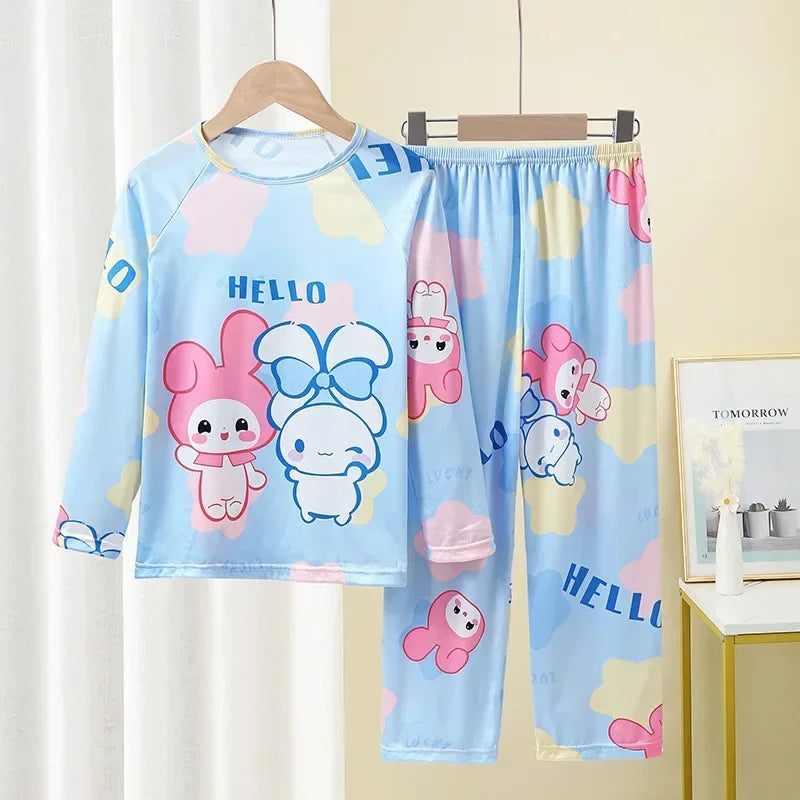 New Autumn Children's Pajamas Set Girls Milk Silk Sleepwear Boy Thin Pijama Kids Long Sleeve Loungewear Korean Cute Home Clothes