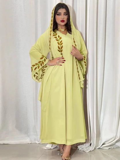 Abaya for Women Embroidery Dress with Scarf 2 Piece Set Dubai Arab Long Robe Morocco Headscarf Gorgeous