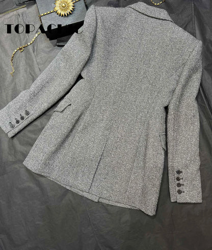 9.30 TOPACHIC-Women's High Quality Wool Herringbone Suit Lapel Collect Waist Long Sleeve Blazer Or Side Zipper Skirt Shorts Set