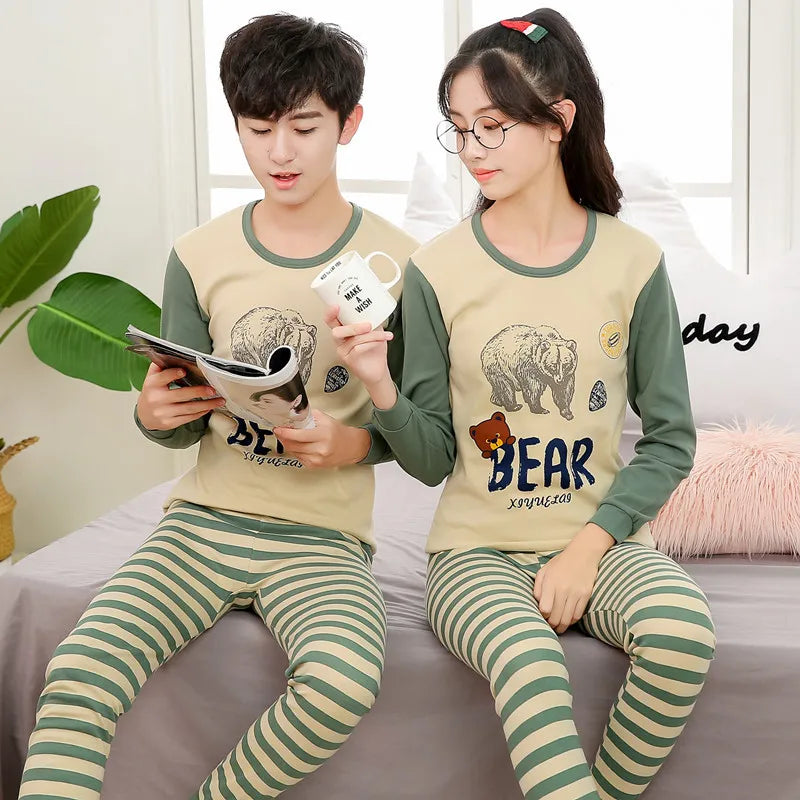 Teens Pijamas Long Sleeve Cotton Pyjamas Kids Clothes Sets Cartoon Big Boy Sleepwear Cute Pajamas For Girls 10 12 14 16 18 Years