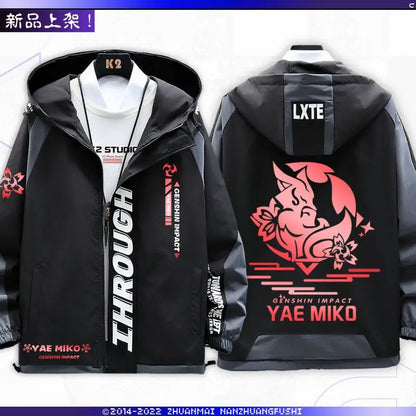 Anime Genshin Impact Yae Miko Jackets Autumn Winter Outerwear Fashion Hooded Outwear Slim Fit Hoody Birthday Gifts Boys Girls