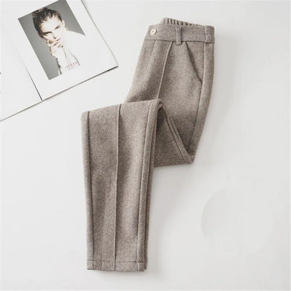 Women's Woolen Pants Casual Loose Style Street Dress Pants Wide Trousers Corduroy Joggers Wool