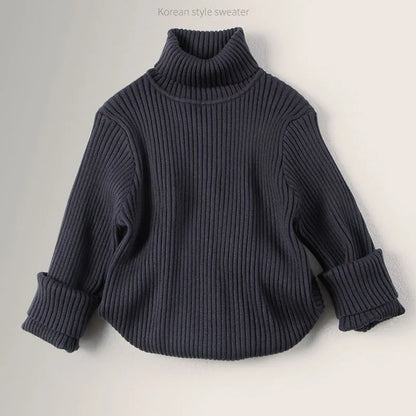 Autumn Winter New Baby Boys Girls Turtleneck Sweaters Kids Pullover Top Solid Color Knitted Bottoming Sweaters Children Clothing