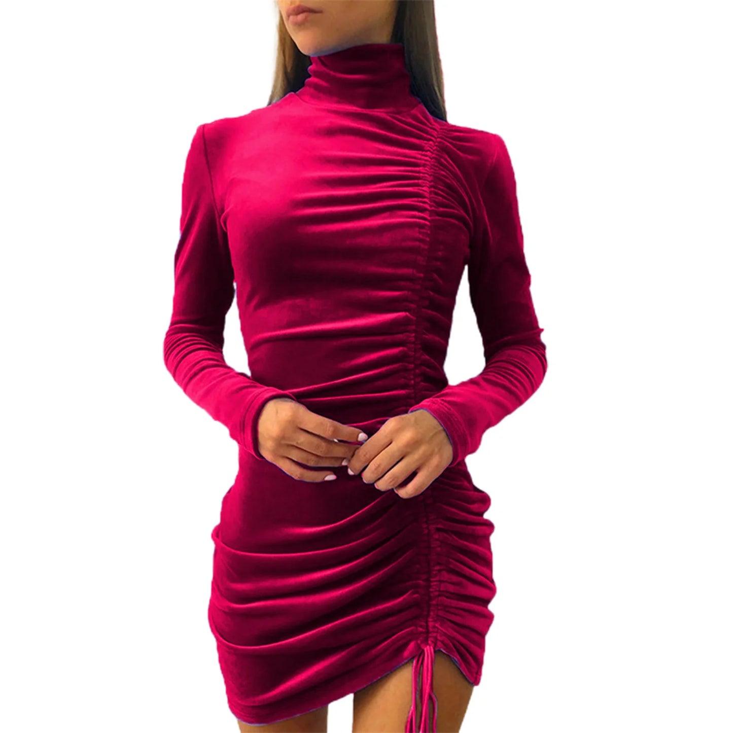 Beautiful Bodycon Dress Ruched Wide Application Lightweight Solid Color Women Sexy Bodycon Dress Female Clothing Streetwear