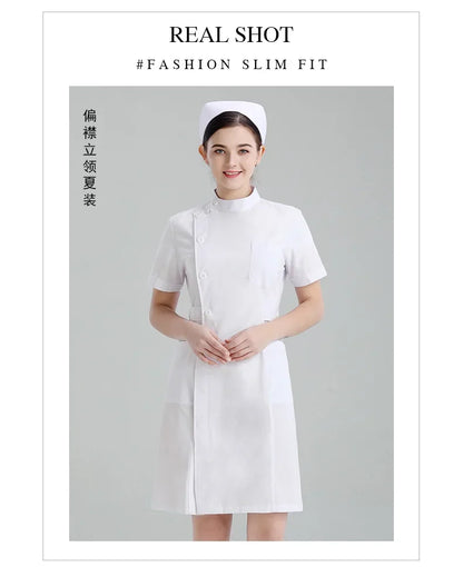 Medical Uniforms Dress Robe White Women Nursing Scrubs Jacket Full Length SPA Beautician Veterinary Work Wear Uniform Doctor