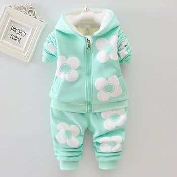 1 2 3 4 5 Years Winter Baby Girls Clothing Sets Flowers Keep Warm Thicken Jacket And Pants Little Princess Suits Kids Clothes