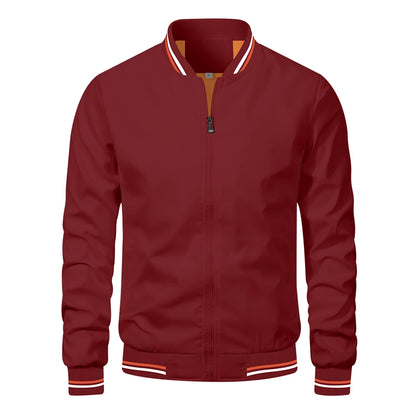 Men's Solid Color Autumn Bomber Jacket - Casual Baseball Outerwear