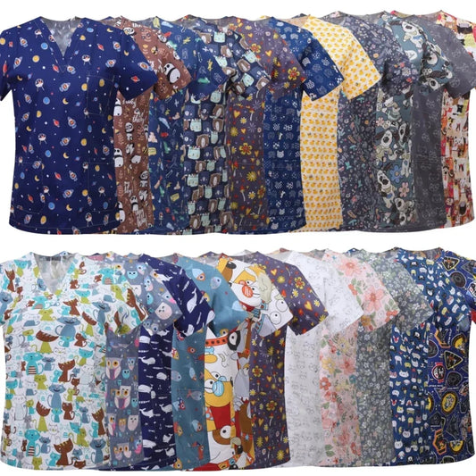 S-XXL Pet Grooming doctor Work Clothes 100%Cotton Scrubs Workwear Men and Women Uniforms Wholesale Printing Scrubs Tops/shirts