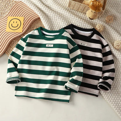 Children T Shirts Stripe Tops for Kids 2025 Autumn Winter Boys Tees Long Sleeve Girls Blouse Toddler Outfits Baby Clothing 1-10T