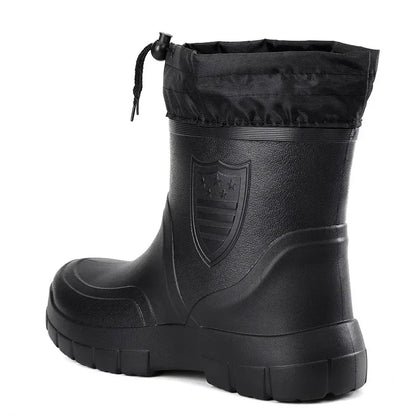 Winter Windproof Cotton Rain Boots Men Warm Light Ankle Rainboots Fashion Black Slip on Rain Shoes Men Waterproof Work Boot