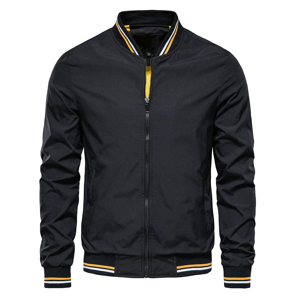 Men's Solid Color Autumn Bomber Jacket - Casual Baseball Outerwear