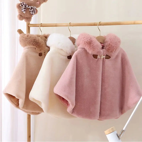 Baby Girl Cloak Faux Fur Winter Infant Toddler Child Princess Hooded Cape Fur Collar Baby Outwear Top Warm Clothes 1-7 Years Old