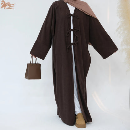 Arabic Women Corduroy Abaya Dress Ramadan Eid Dubai Modest Cardigan Islamic Party Robe Fashion Turkey Winter Solid Coat