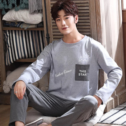 100% Cotton Men Pajamas Set Long Sleeve Pijama for Male S-XXXL Size Homewear Pure Cotton Loungewear Nightie Sleepwear Man Pyjama