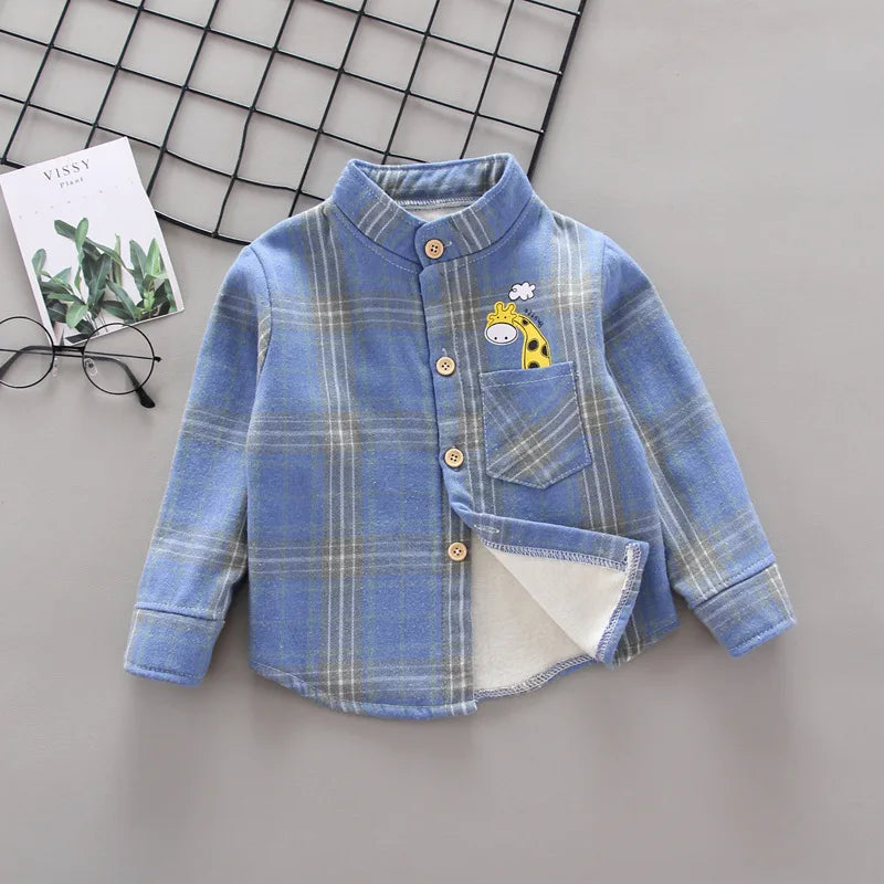 Fashion Boys Shirt New Plaid Style Kids Long Sleeve Shirts Children's Cotton Clothes Kids Boy Girls Thicken Blouses Velvet Tops